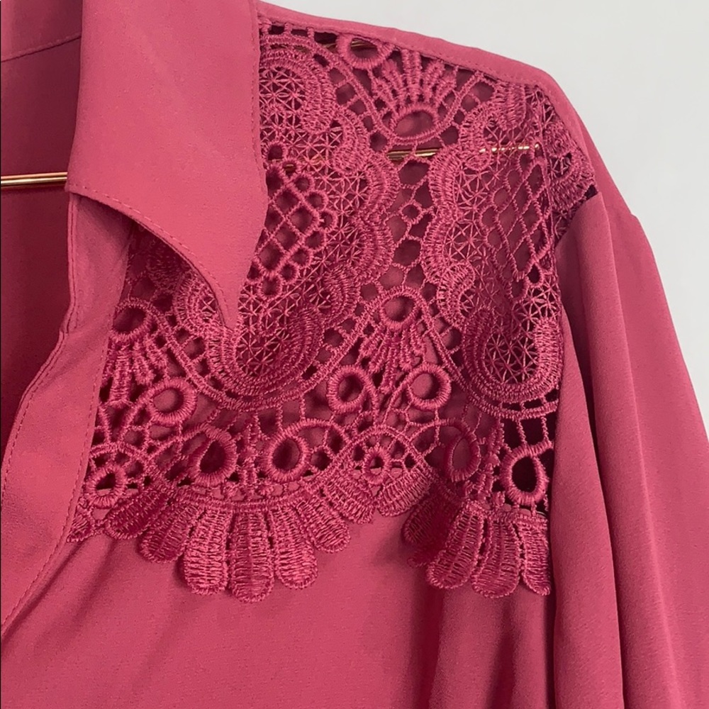 Express long sleeve mauve color w lace accent top - Picture 7 of 9